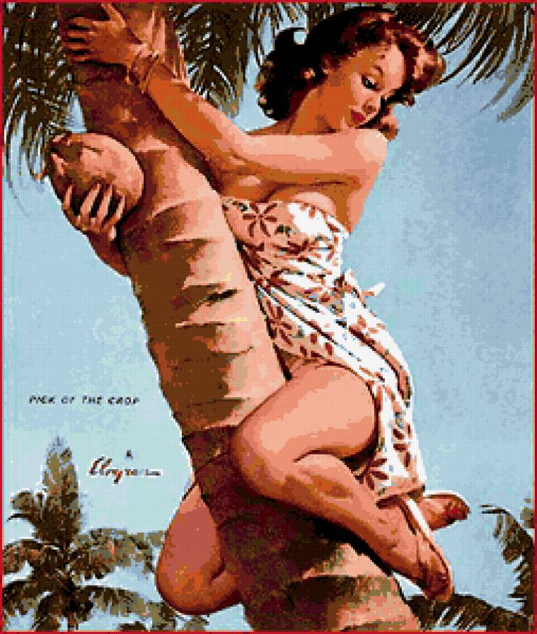 ретро девушка - девушка, красота, она, пальма, кокос, джунгли, пин-ап, ретро, винтаж - предпросмотр