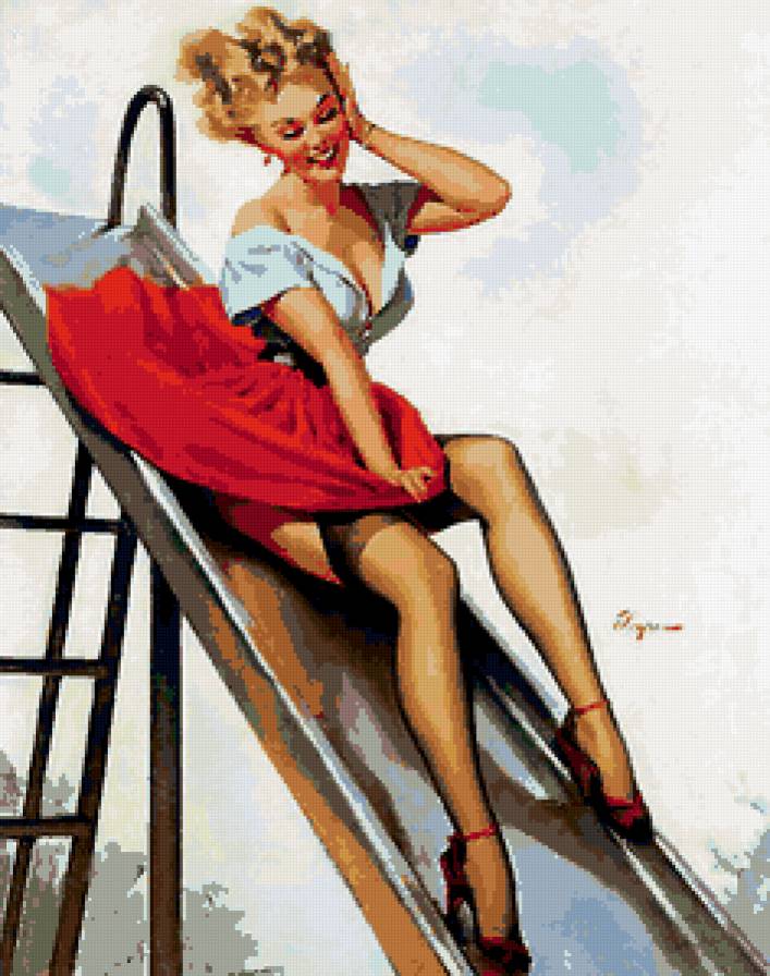 ретро девушка - она, чулки, горка, винтаж, девушка, красота, забава, пин-ап, ретро, игра - предпросмотр