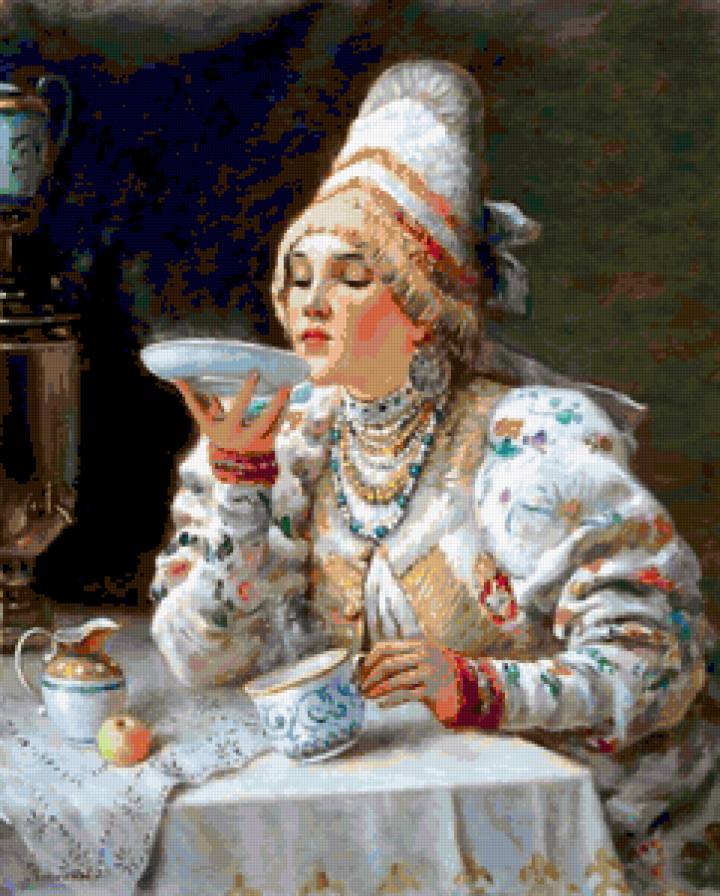 боярышня за чаем - классика, девушка - предпросмотр