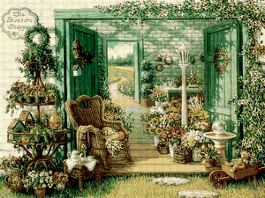 дорога - дом, кресло, цветы, мишка, ваза, завтрак, уют, скворечник, дорога, венок - предпросмотр