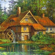 Схема вышивки «дом в деревне»