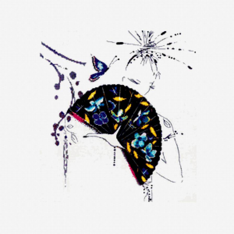 девушка с веером - бабочка, веер, восток, девушка - предпросмотр