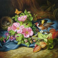 Схема вышивки «Натюрморт, цветы, фрукты»