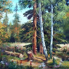 Схема вышивки «Пейзаж, лес, река»