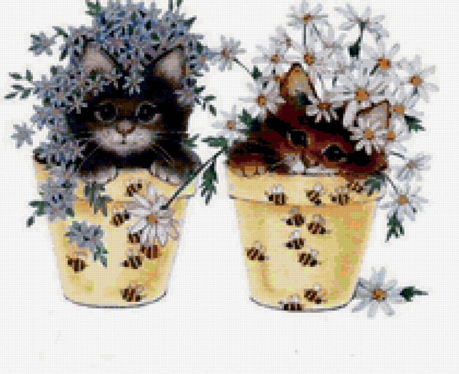 Котята - кошки, цветы - предпросмотр