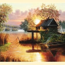 Схема вышивки «дом у озера»
