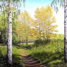 Схема вышивки «Пейзаж, лес, березы»