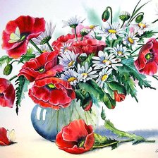 Схема вышивки «Маки и ромашки»