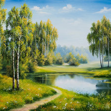 Схема вышивки «Пейзаж, березы, река»