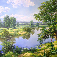 Схема вышивки «Пейзаж, лес, река»