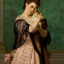 Схема вышивки «девушка и котик»