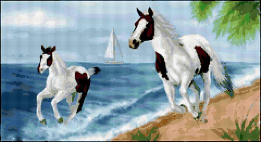 лошади - животные, море, лошадь, кони, лошадка - предпросмотр