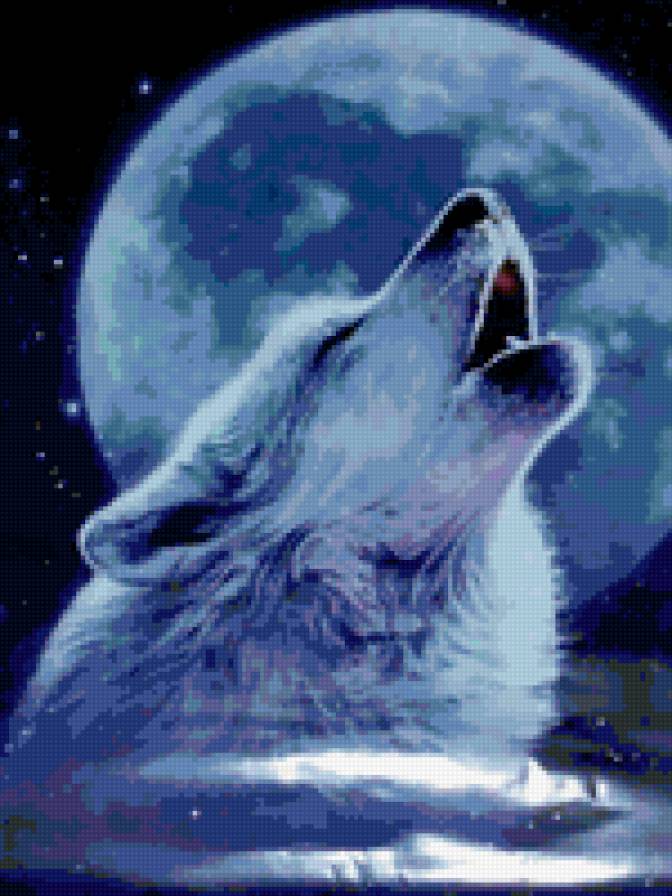 Луна и волк - луна, космос, планета - предпросмотр