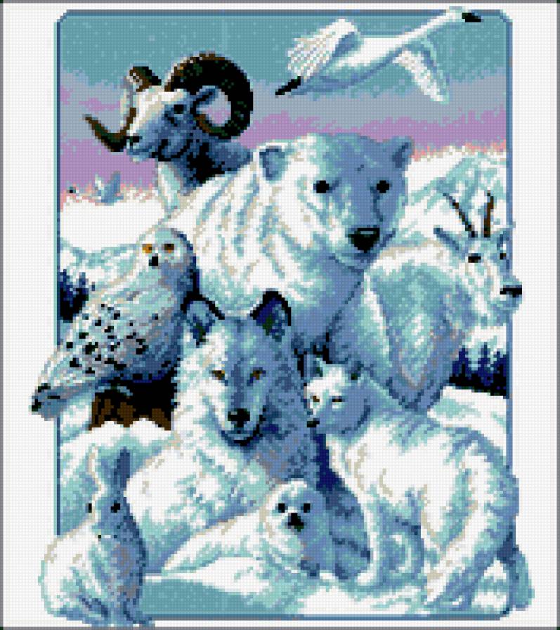 тундра - волк, лебедь, медведь, звери, сова, баран, котик, козел, заяц, песец, мир - предпросмотр