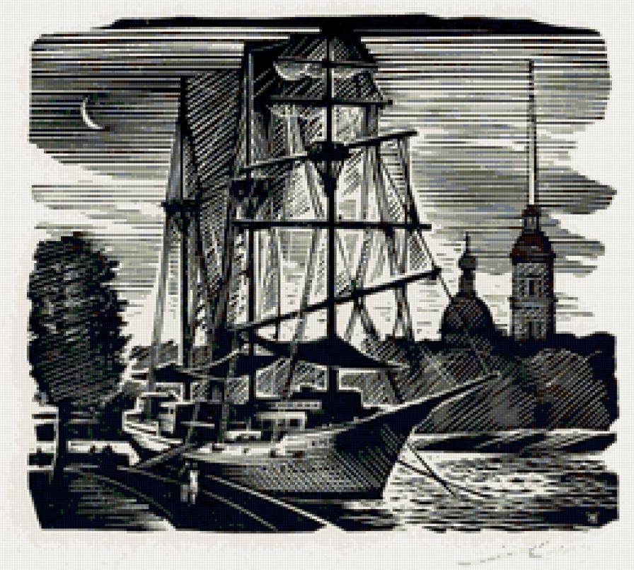 парусник - вечер, яхта, черно-белое, романтика, причал - предпросмотр