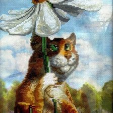 Схема вышивки «Кот с ромашковым зонтиком»