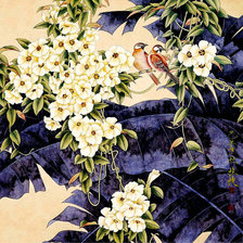 Схема вышивки «птички на ветке»