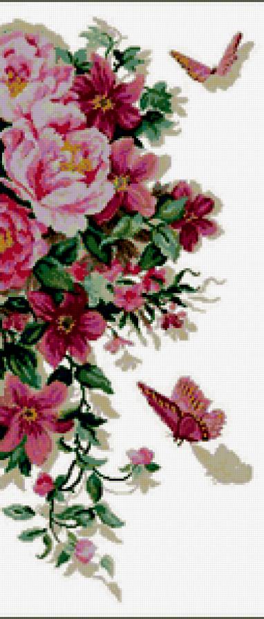 цветы и бабочки - розы, цветы, клематис, бабочка, букет - предпросмотр