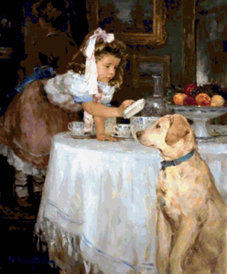 Сладкоежки - цветы, живопи, дети, картины, красота женщины, девушка, фэнтези - предпросмотр