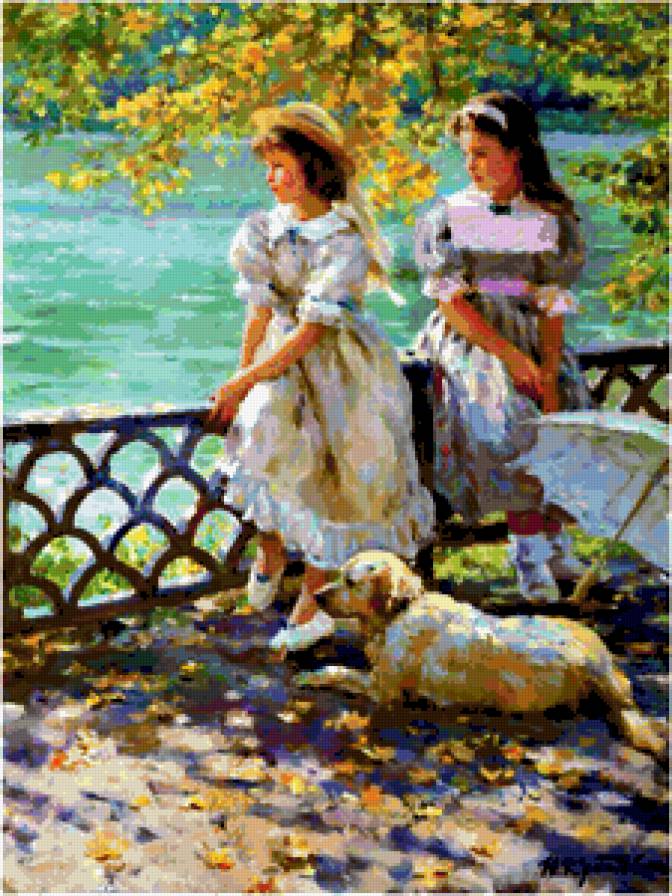 на чистых прудах - девушка, картины, фэнтези, цветы, живопи, дети, красота женщины - предпросмотр