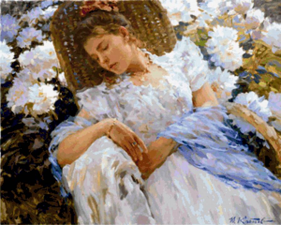 утренний сон - дети, красота женщины, живопи, картины, фэнтези, цветы, девушка - предпросмотр