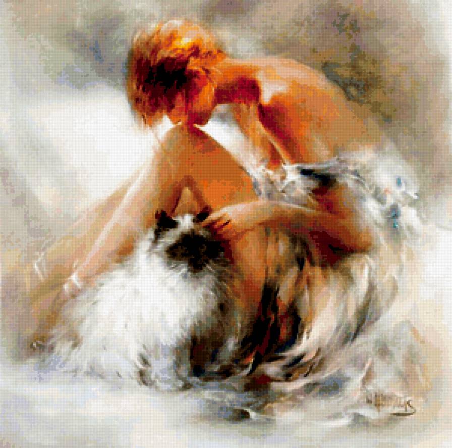 девушка с кошкой - предпросмотр