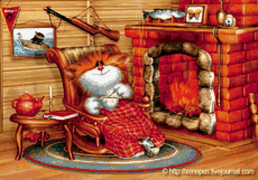 вечерком чайку попьем!!! - кот, вечер, камин - предпросмотр