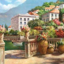 Схема вышивки «Пейзаж, море, дворик»