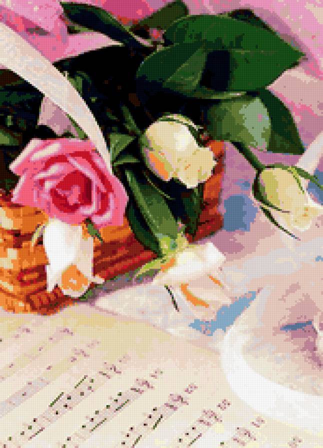 розы - роза, букет, цветы, ноты, натюрморт - предпросмотр