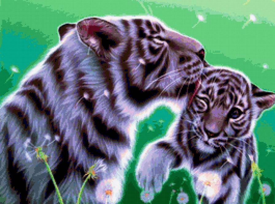 тигры - зеленый, тигры, трава - предпросмотр