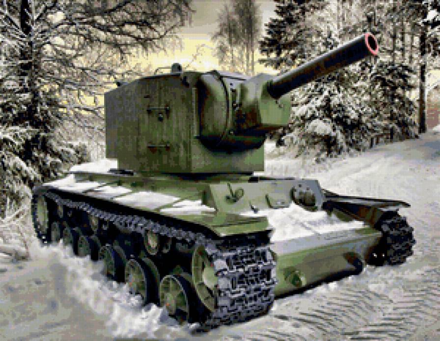 Зимний пейзаж в танковых тонах - кв-2, танк, природа, зима, техника - предпросмотр