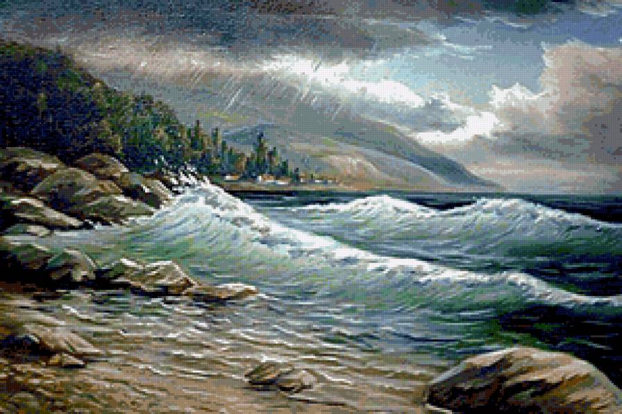 Гроза над океаном - океан, дождь, гроза, волны - предпросмотр