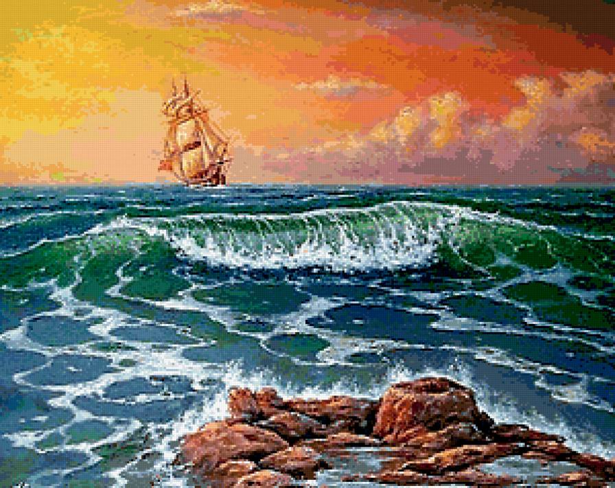 Одинокий парусник - шторм, пейзаж, парусник, море - предпросмотр