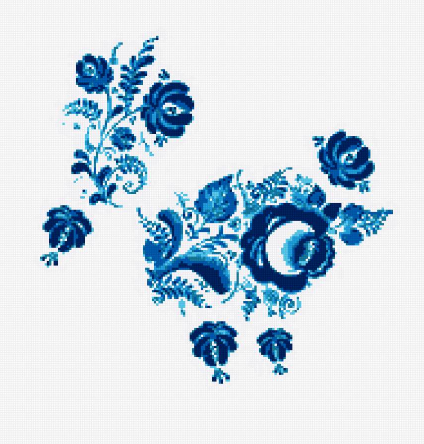 цветы  гжель - цветы, гжель, народные мотивы - предпросмотр