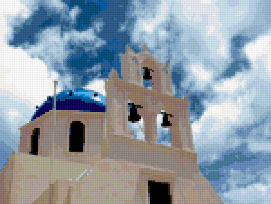 санторини - церковь, небо, лето, пейзаж - предпросмотр