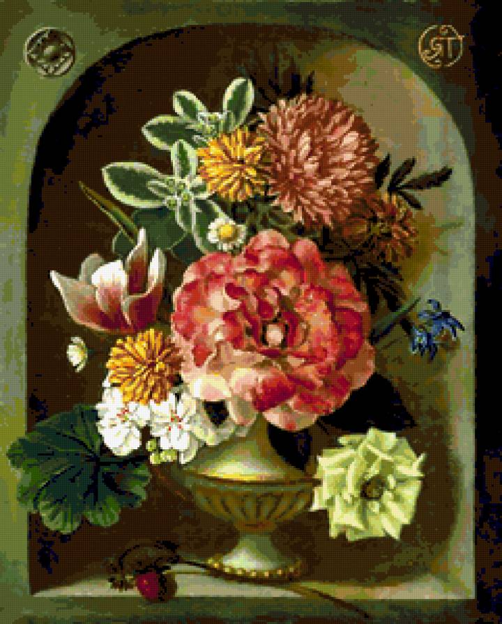 букет в нише-2 - букет, ваза, герань, цветы, пион - предпросмотр