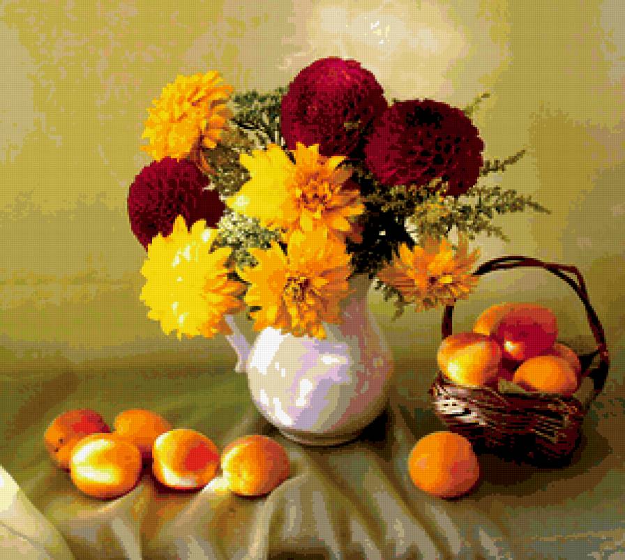 №365488 - цветы, букет, натюрморт, фрукты - предпросмотр