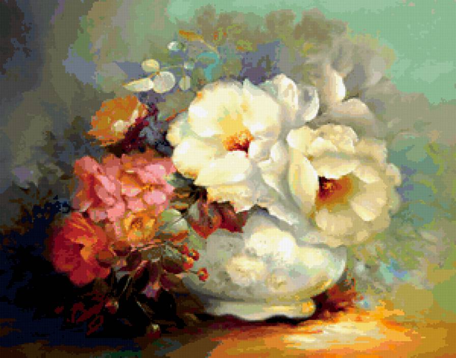 акварельный букет - живопись, цветы, акварель, букет, розы - предпросмотр