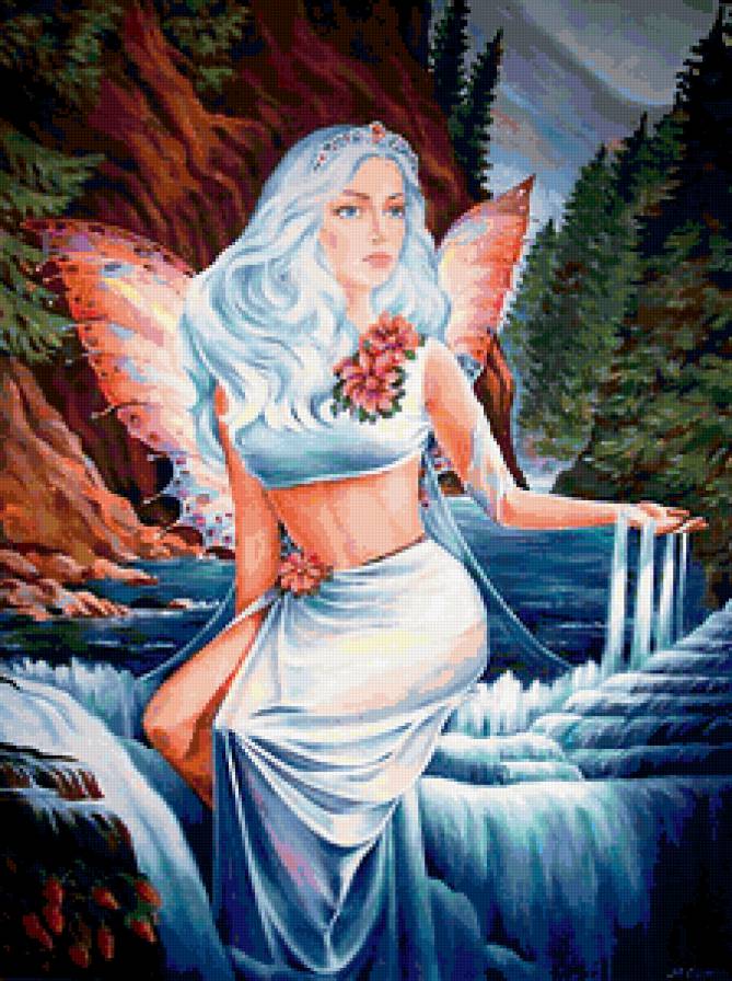 Повелительница вод - горы, водопад, река, девушка - предпросмотр