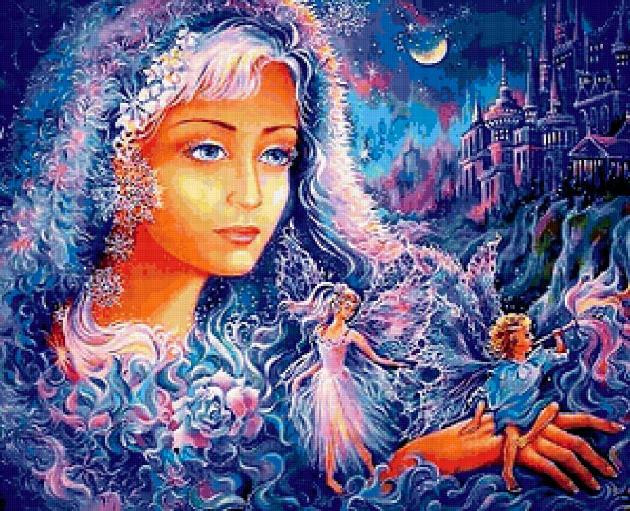 Сказочная страна - фантазия, королева, замок, девушка, сказка, картина - предпросмотр