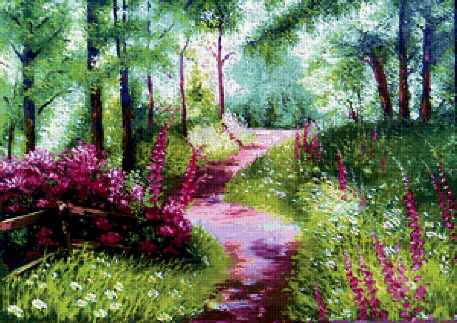 дорожка в лесу - лес, природа, пейзаж, картина маслом, картина - предпросмотр