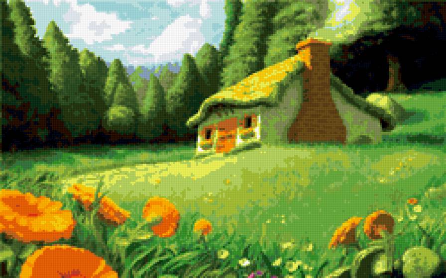 сказочный домик - лес, дом, цветы, природа - предпросмотр