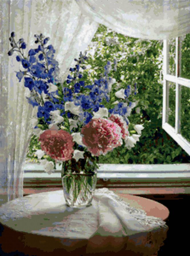 №366419 - букет, цветы, окно - предпросмотр