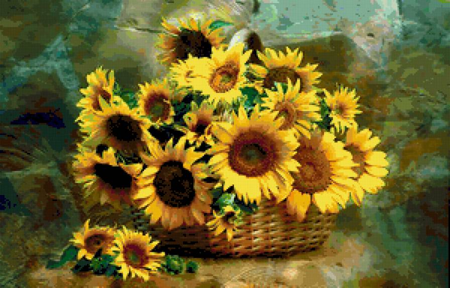 Подсолнухи - подсолнухи, букет, цветы, картина - предпросмотр