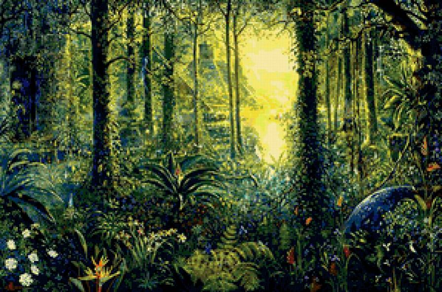 лес - цветы, дерево, вид, дом, , природа, лес - предпросмотр