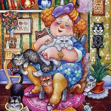 Схема вышивки «хозяйка с кошками»