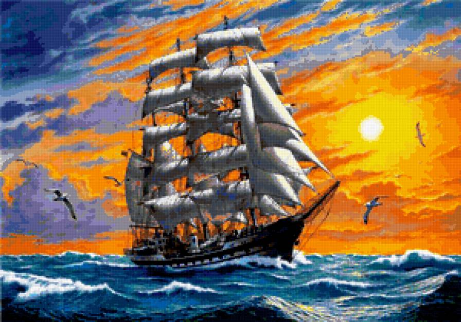 корабль - море, корабль, картина - предпросмотр