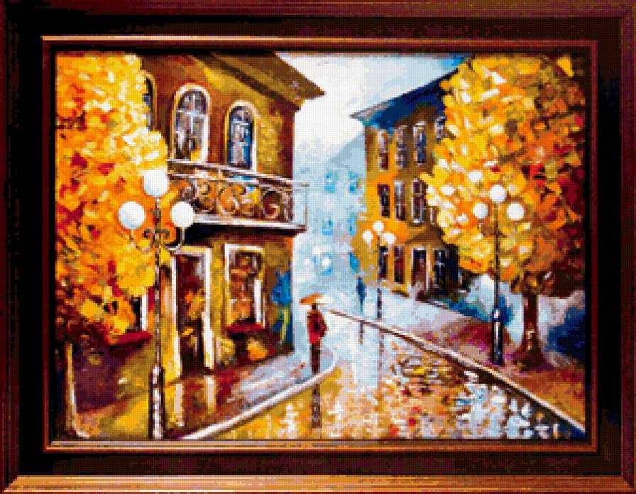 №367339 - осень, живопись, люди. дома, город, дождь, улица - предпросмотр