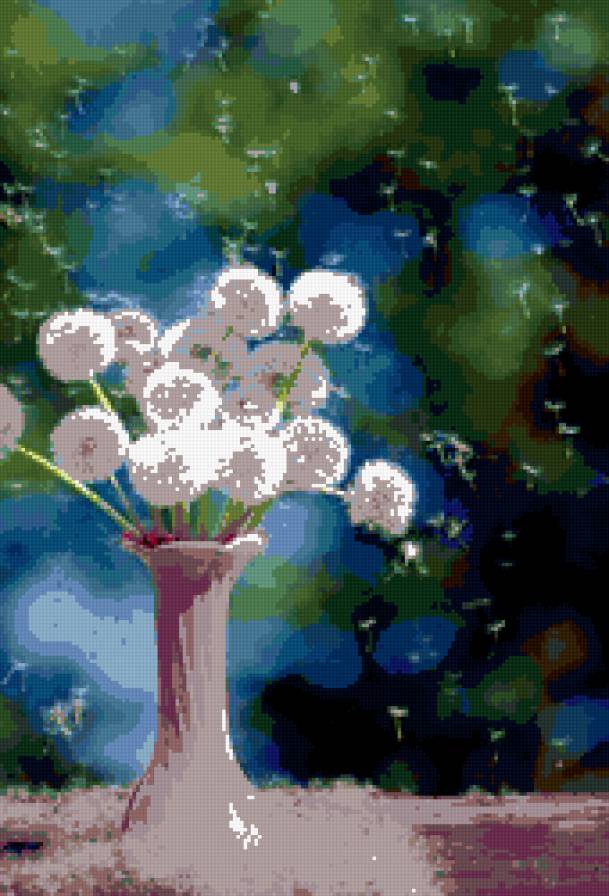 одуванчики - цветы, букет, одуванчик, ваза - предпросмотр