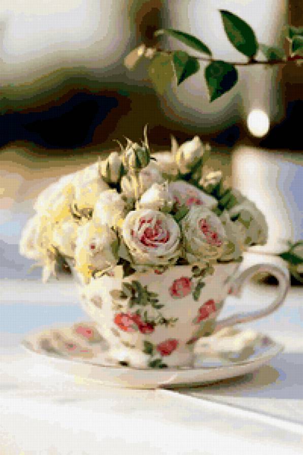 для кухни - завтрак, роза, чашка, чай, букет - предпросмотр